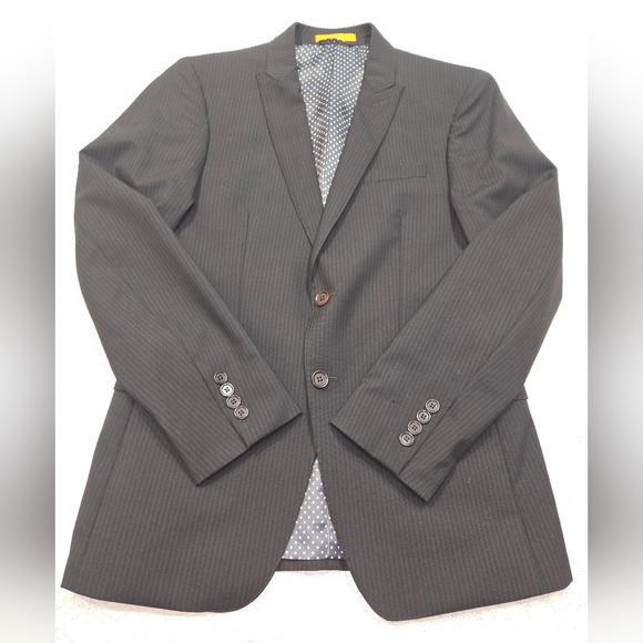 Tallia Boys 100% Wool Blazer Jacket Size 36S Black Striped 2 Button Sport Coat - Picture 8 of 12